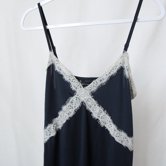 NANETTE LEPORE Slip Dress With Lace in Navy Blue Size-L - Picture 2 of 10